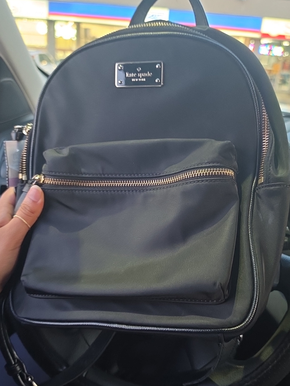 kate spade black nylon backpack with gold-tone hardware